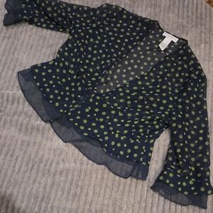 Sag Harbor Navy and Green Polka Dot Kids Blouse